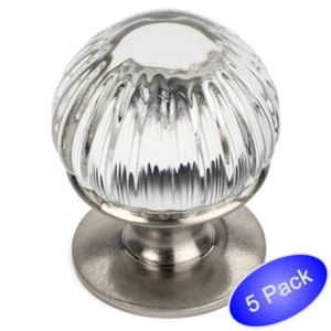 *Paquete de 5* Perilla redonda de gabinete Cosmas de níquel satinado y vidrio transparente #6812SN-C - Imagen 1 de 1