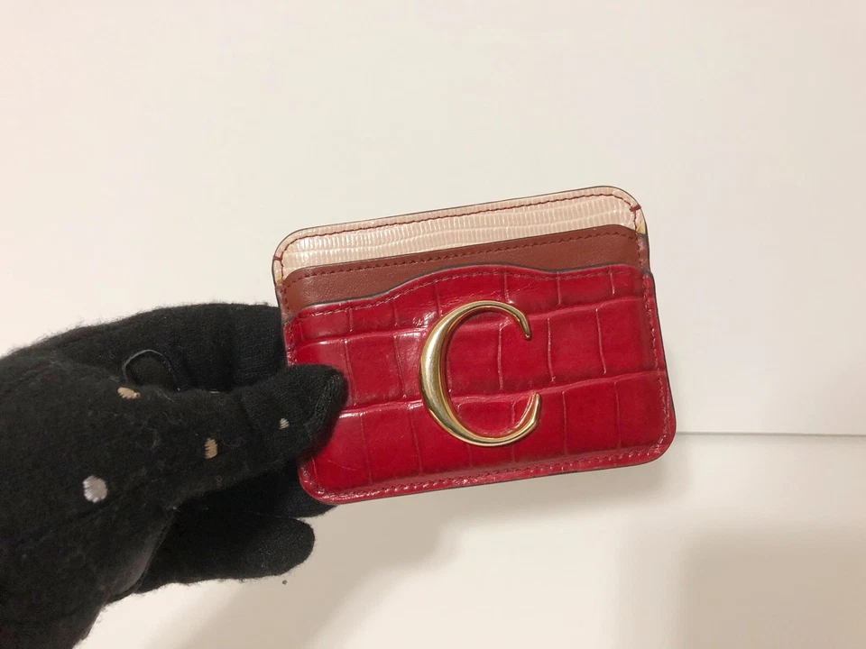 Auténtica billetera portatarjetas Chloe multicolor piel de becerro en relieve logotipo C Foto 1 de 4