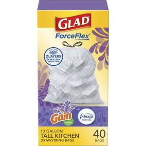 40 Count 13 Gallon Tall Kitchen Drawstring Trash Bags with Febreze Freshness - Picture 1 of 6