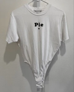 Wildfox ‘Pie’ Short Sleeve Graphic Bodysuit White Size S - Picture 1 of 5