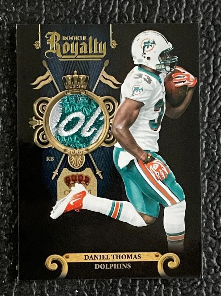 🔥DANIEL THOMAS 2011 CR ROOKIE ROYALTY USED DOLPHINS JERSEY LOGO PATCH #d /50!🔥 - Image 1 of 2