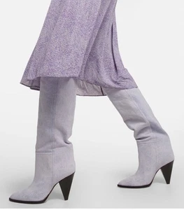 Isabel Marant Lilac Denim Ririo Tall Pull On Pointed Toe Boots 38 / US 8 $1440 - Picture 1 of 23