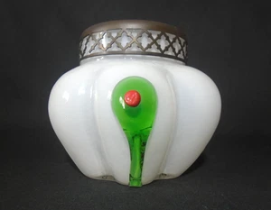 Antique Kralik Art Nouveau Opalescent Glass Rose Bowl, Applied Uranium Tadpoles - Picture 1 of 14