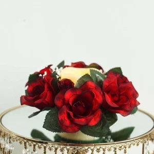 8 Black Red CANDLE RINGS with SILK ROSES Wedding Party Flowers for Centerpieces - Picture 1 of 8