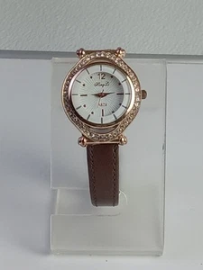 Hong Li Women's Analog Rose Gold Tone Jeweled Quartz Watch Brown Buckle Band - Picture 1 of 17