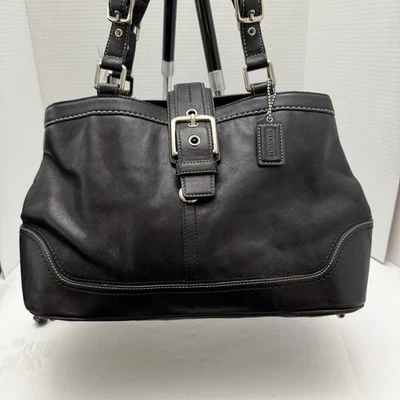 Coach Black Leather Satchel Buckle Tote Shoulder Bag Purse Hampton Y2K F12602 - Image 1 of 4
