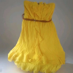 Bcx Women's Yellow Ruffled Strapless Dress With Belt Size L 0199 - Picture 1 of 5