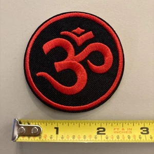 OM (Red & Black Iron on Patch) Infinity / Yoga / Hinduism - Picture 1 of 2