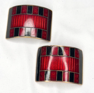Chic par de hebillas para zapatos Cloisonné de los años 1920-30 esmalte rojo y negro Art Deco Foto 1 de 4