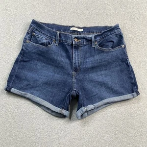 Levis Jeans Shorts Womens W33 Mid Length Cuffed Stretch 4” Denim Dark Wash Blue - Picture 1 of 13