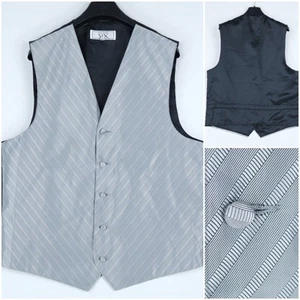 Mens Waistcoat XL Size US 46 Vintage Grey Striped AFTER SIX Business Dress Vest - Picture 1 of 10