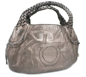 Salvatore Ferragamo Metallic Leather Hobo Hand Bag Shoulder Bag Italy - Picture 1 of 22