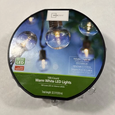 Mainstays Warm White LED Lights 32.5 Ft. 100 Count Outdoor/Indoor New - Image 1 of 3