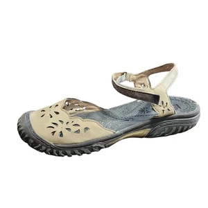 JBU Womens Shoes Size 9 M Beige Tan Floral Cutout Ankle Strap Round Closed Toe - Picture 1 of 10