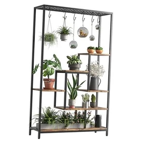 Indoor Plant Stand 5-Tier Tall 70.9", Large Metal Plant Shelf with Hanging - Picture 1 of 8