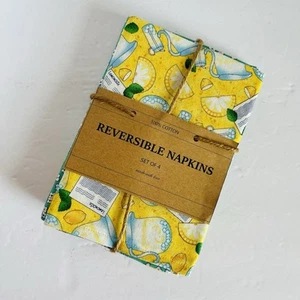 Set of 4 Handmade 100% Cotton Reversible Double Sided Napkins Lemonade Floral - Picture 1 of 6