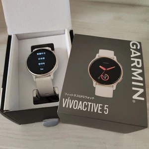 GARMIN VIVOACTIVE 5 IVORY CREAM GOLD Smartwatch Beige color From Japan Used F/S - Photo 1 sur 12
