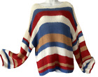 Umgee Women's Striped Pullover Sweater Large Blue Red White Gold Loose Oversized