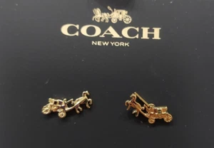 COACH Earrings Horse & Carriage Gold Toned Pierced Studs NW, NIB Great Grad Gift - Picture 1 of 6