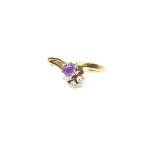 14K Solid Yellow Gold Amethyst Diamond Ring, Natural 0.25 Ct Amethyst, Size 6.25 - Picture 1 of 12