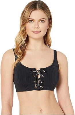 Top de bikini Michael Michael Kors 266909 para mujer acanalado liso con cordones talla mediana Foto 1 de 2