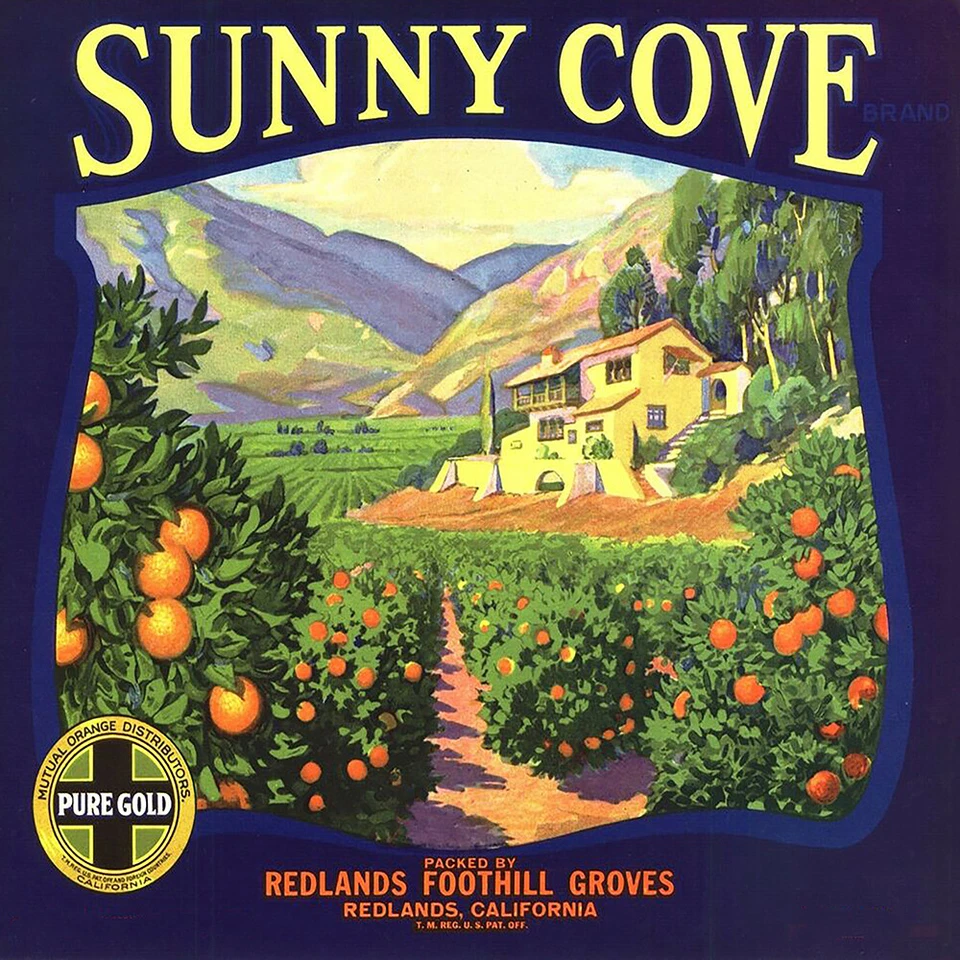 Letrero metálico vintage de reproducción de etiqueta de fruta naranja Sunny Cove ENVÍO GRATUITO Foto 1 de 1