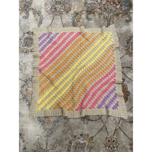 Handmade Crochet Baby Lap Blanket Throw Colorful Yellow Pink Purple Orange - Picture 1 of 5