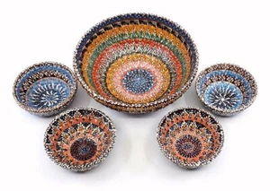 Handmade Turkish Ceramic Pottery Set of 5 Serving Bowls 6" and 3" - Picture 1 of 2
