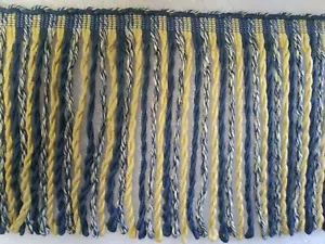 6 yards BULLION FRINGE 9" - ROYAL BLUE/YELLOW - Upholstery Chair Fabric Trim - Picture 1 of 1