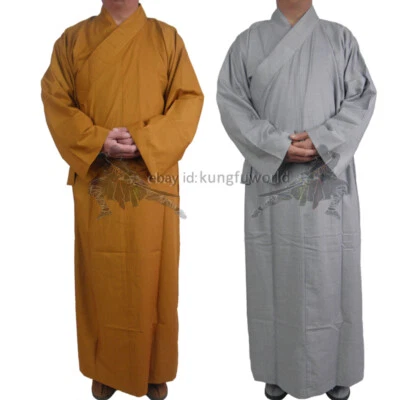 KUNGFUWORLD Cotton Shaolin Buddhist Monk Dress Meditation Long Robe Kung fu Suit