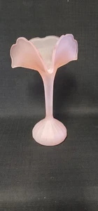 Pink Satin Glass Ruffled Vase 10.75" - Picture 1 of 7