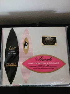 NEW Vintage Penney's Pencale Percale Twin Bed White Cotton Flat Sheet 72"x108" - Picture 1 of 2