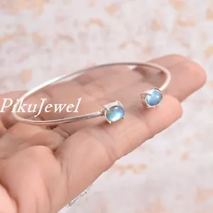 Blue Fire Labradorite Gemstone 925 Sterling Silver Unisex Bangle Cuff Jewelry - Picture 1 of 8