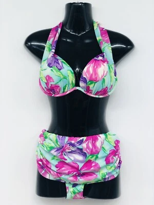 Traje de baño Venus bikini halter corbata con aros 10C floral rosa aguamarina para mujer Foto 1 de 4