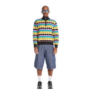 Suéter jacquard con cremallera cuarto zig zag fresco de peluche para hombre talla mediana - Imagen 1 de 12