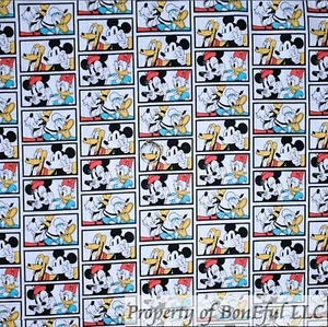 BonEful Fabric FQ Cotton Quilt White B&W Donald Duck Goofy Comic Strip Pluto Dog - Picture 1 of 12