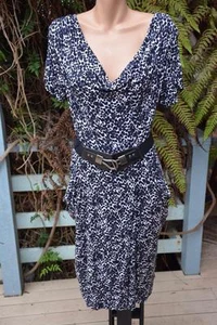 Crossroads Mono Print Size L-16 NEW B&W DRESS- Black Belt. Cowl Neck RRP$49.95 - Picture 1 of 1