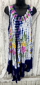 Ucho Bali Floral Cover Up One Size Light Weight Pop Over Dress Festival Wear - Picture 1 of 7