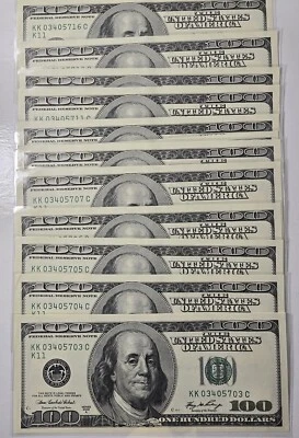 (1 Bill) 2006 A Series UNCIRCULATED SEQUENTIAL $100 Dollar Bill From BEP Brick - Image 1 of 4