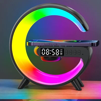 3in1 Smart G Lamp Bluetooth Speaker Wireless Charger RGB Alarm Clock Night Light - Image 1 of 4
