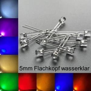 5 mm LEDs cabeza plana impermeable todos los colores incl. resistencias diodos emisores de luz LED + - Imagen 1 de 12