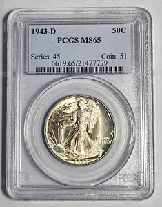 1943 D Walking Liberty Half Dollar PCGS MS-65 - Picture 1 of 2