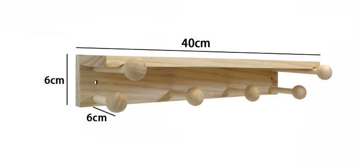 Mensola In Legno Naturale 40cm Con 6 Ganci Appendiabiti Attaccapanni Parete dfh - Immagine 1 di 1
