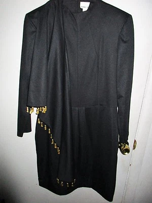  Vestido negro Toni Todd años 50-60 con volantes bufanda con volantes en el hombro talla 14 Foto 1 de 4