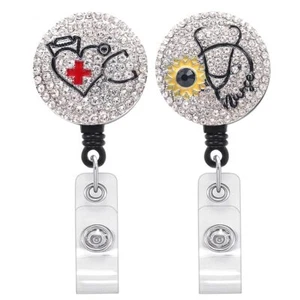 2pcs Bling Badge Reels Retractable Alligator Clip RN ID Holder Nurse Gift - Picture 1 of 6