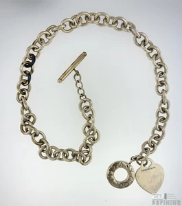 Authentic Tiffany & Co 925 Sterling Silver Heart Tag Round Link Necklace 16” - Picture 1 of 7