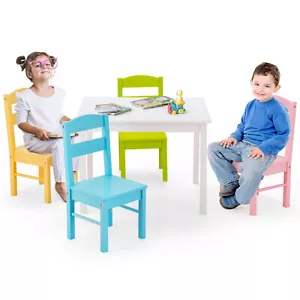 5 Piece Kids Table Chair Set Children Toddler Wooden Playroom Furniture Colorful - Picture 1 of 8