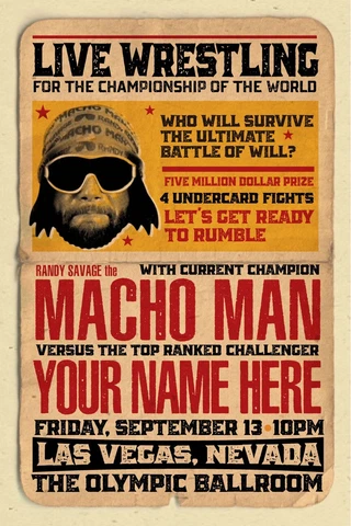YOUR NAME on a Vintage style MACHO MAN Wrestling poster - personalized Cover