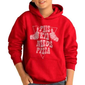 Funny Thumbs Up This Kid Needs Pizza Joke Youth Hooded Sweatshirt Boy or Girl - Picture 1 of 8