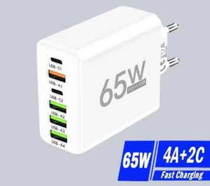 European EU USB Wall Plug 65w Fast Charge PD USB Type C Travel Charger 6 Ports - Picture 1 of 2